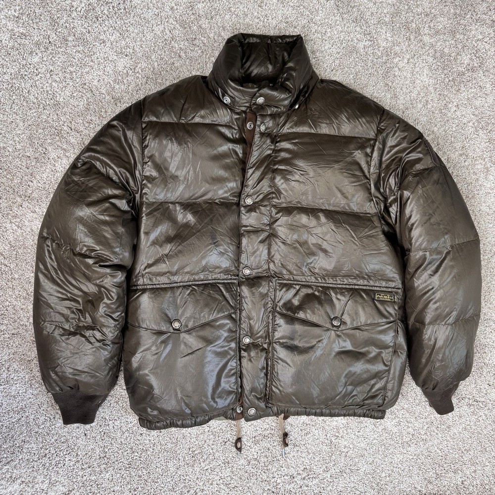 Vintage Polo Ralph Lauren Down Puffer Jacket Medium Brown 90s Bomber Bloke Indie